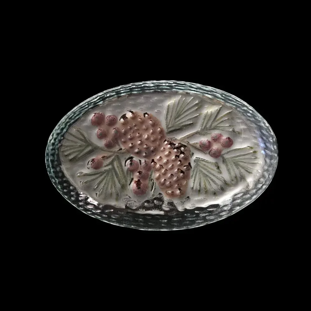 Vintage Pressed Glass Pinecone Evergreen Holiday Serving Platter